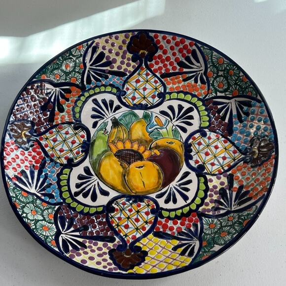 Talavera Bowl Plate Hand-Painted Mexican Pottery 16 " Unique Fruit Design - Picture 2 of 7